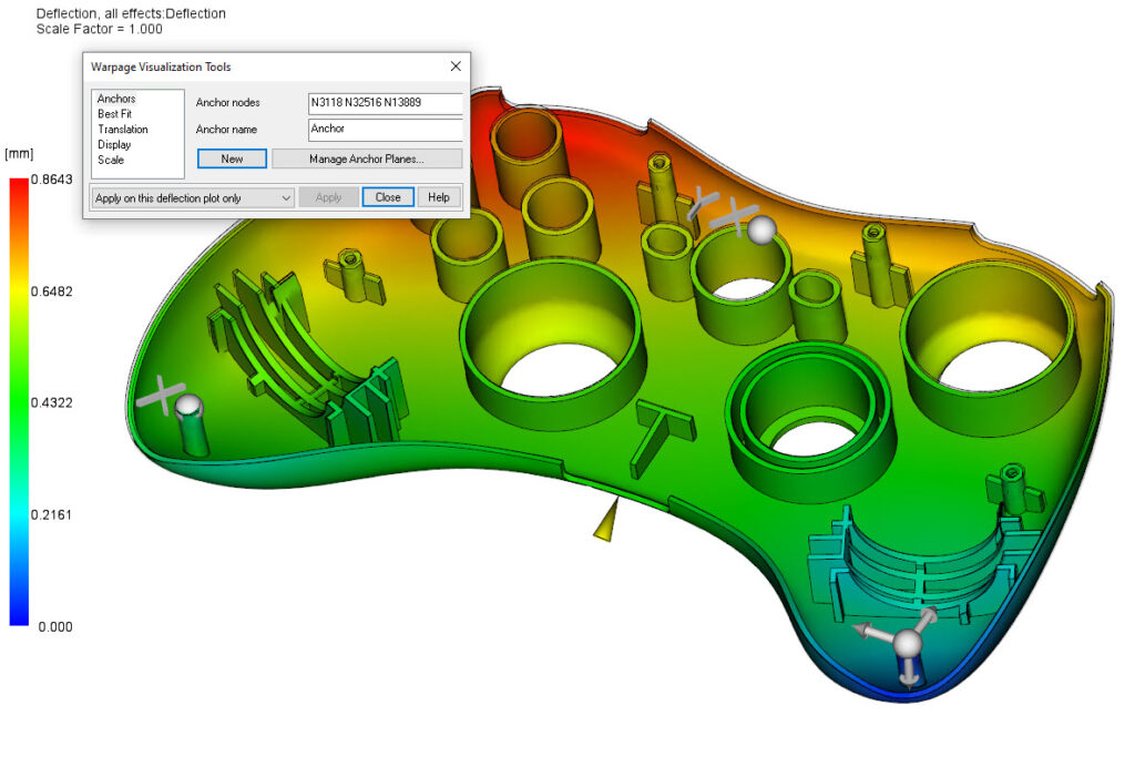 You can see a component with an open window showing the warpage visualization tools.