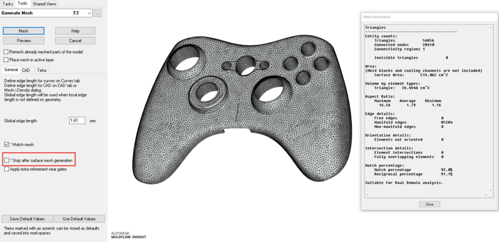 You can see the tools of the generate mesh and also define the global edge length. But it also shows the general mesh information.