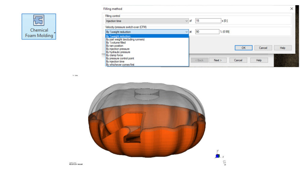 You can see a pumpkin-shaped component half full and an open window showing the filling settings.