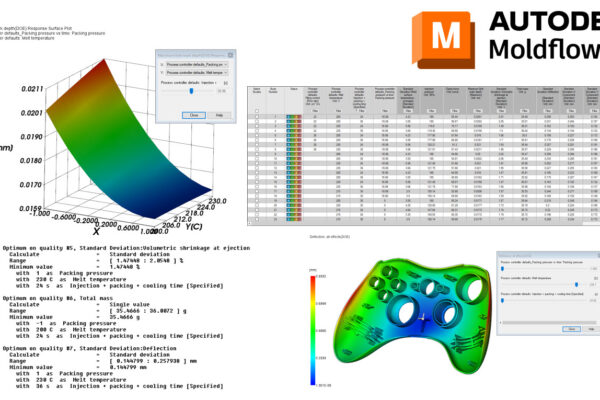 You can see a maximum sink mark death response surface plot, a tool with all effects (DOE) and a table with different results.