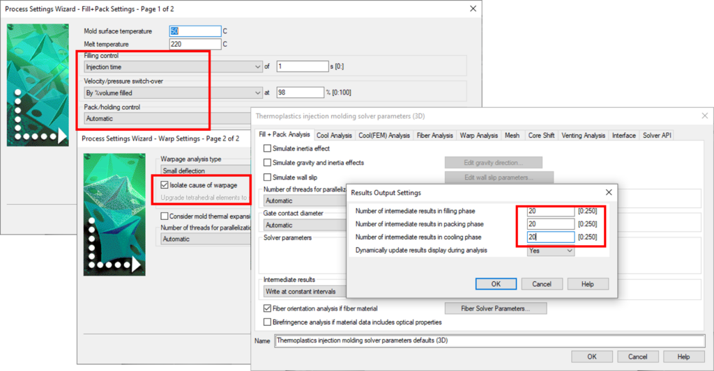 You can see three open windows. The first shows the Fill+Pack Settings, the sescond one the warp settings and the third one shows the results output settings.