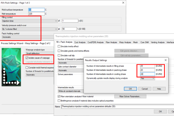 You can see three open windows. The first shows the Fill+Pack Settings, the sescond one the warp settings and the third one shows the results output settings.