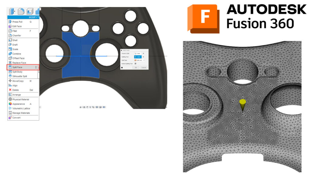 You can see a tool with the open split face settings.