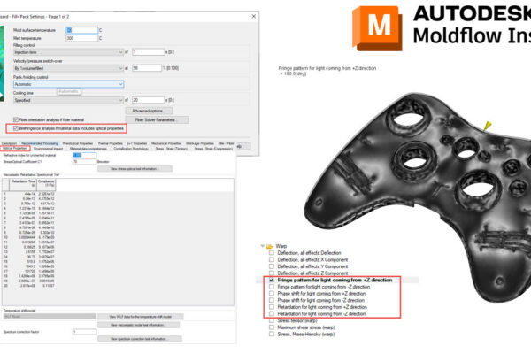 You can see an open window showing the Fill+Pack Settings. Then you can select the Birefringence analysis.