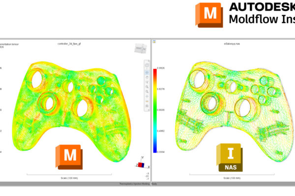 You can see two fiber filled components in Moldflow and FEA.