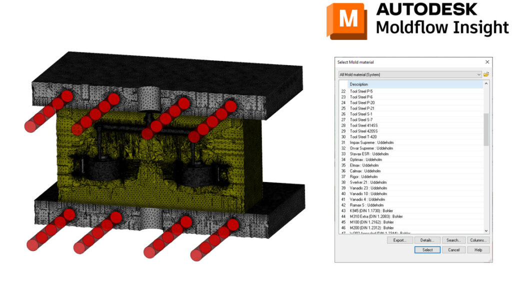 You can see the settings for the select mold material in which you can choose the tool steel.