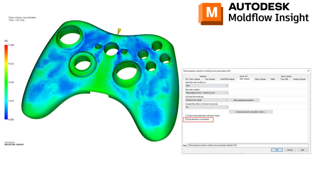 Did you know that Moldflow can calculate the fiber volume concentration?

If you are using Moldflow Insight 2023 and have installed Scandium, one of the tech preview features is fiber volume concentration. Simply set up a normal fiber analysis and ensure to turn on fiber volume concentration (Process Settings - Advanced Options - Solver Parameters - Edit - Fiber Analysis - Calculate Fiber Concentration).

The volume of fibers can impact items such as shrinkage, warpage, and surface appearances.